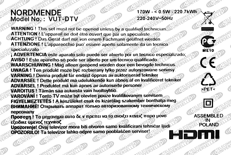 Télécommande universelle pour TV NORDMENDE VUT-DTV
