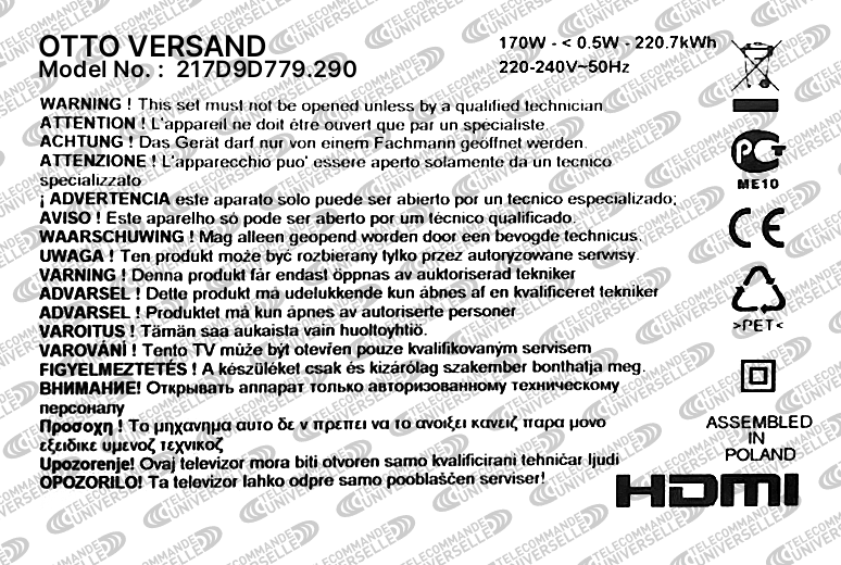 Télécommande universelle pour TV OTTO VERSAND 217D9D779.290