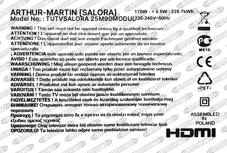 Télécommande universelle pour TV SALORA 25M90MODUL
