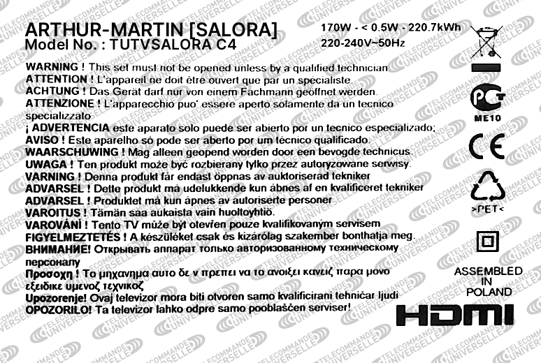 Télécommande Universelle pour TV SALORA C4